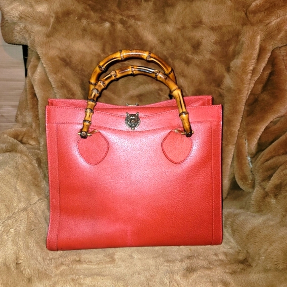 Gucci Bamboo Princess Diana Leather Red Original Vintage LARGE Authentic Bag